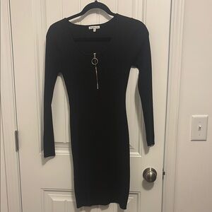 Charlotte Russe Black Ribbed Long Sleeve Bodycon Dress